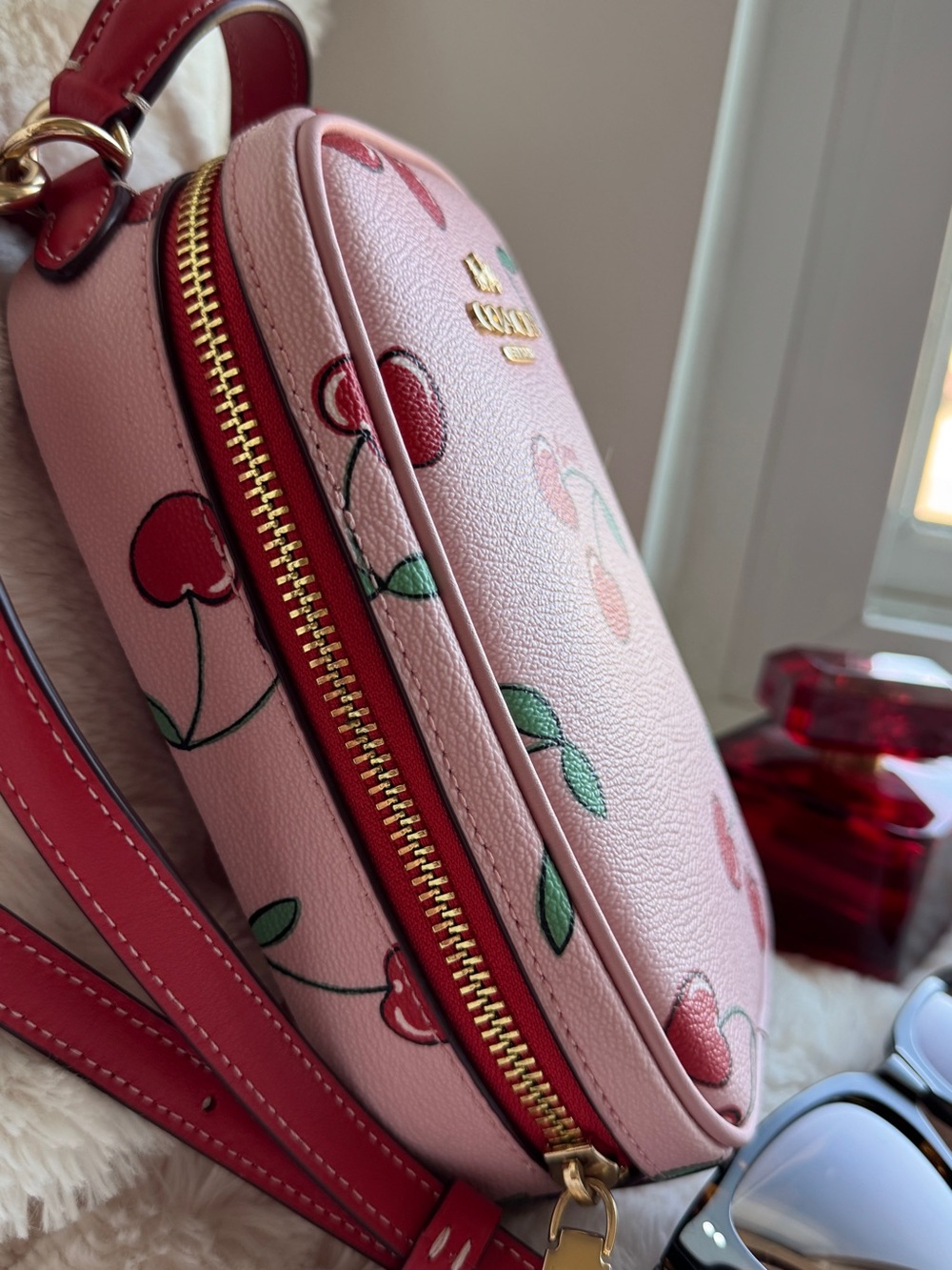 Coach CF371 Eva Phone Top Handle/ Crossbody w/ Cherry Print Pink Multi 🍒 - Picture 2 of 11